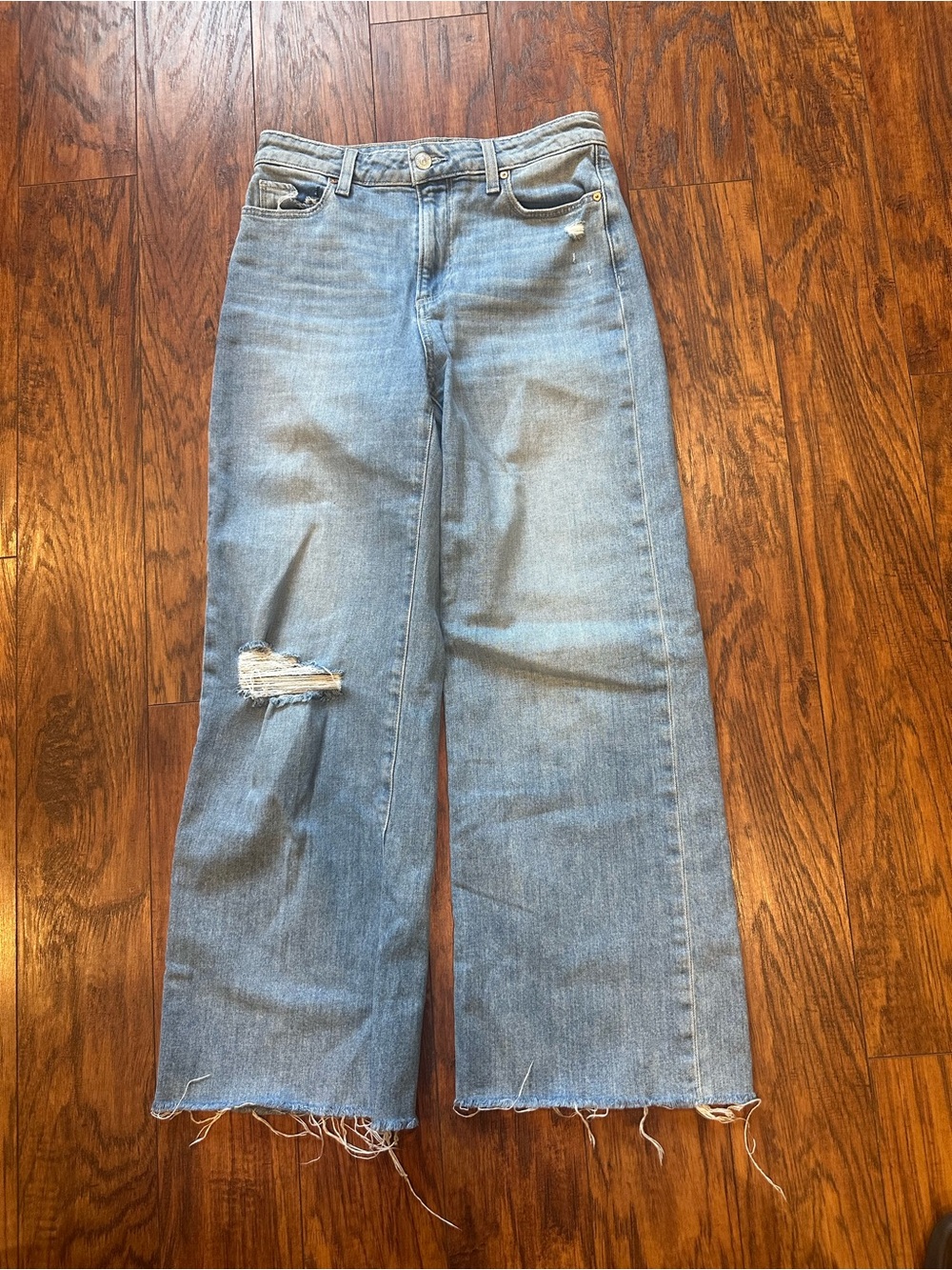 PAIGE Anessa Light Blue Wide-Leg Distressed Jeans